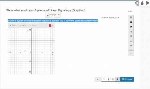 Sketch a system of linear equations that has a solution of (-3, 7) on the coordinate grid provided.