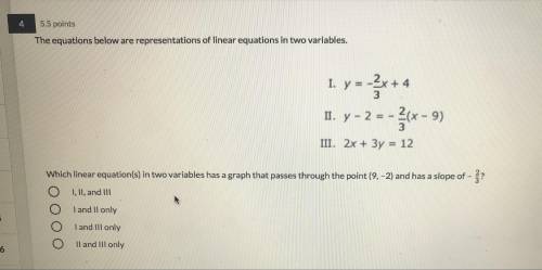 Which linear equation(s) in two variables has a graph that passes through the point (9,-2) and has
