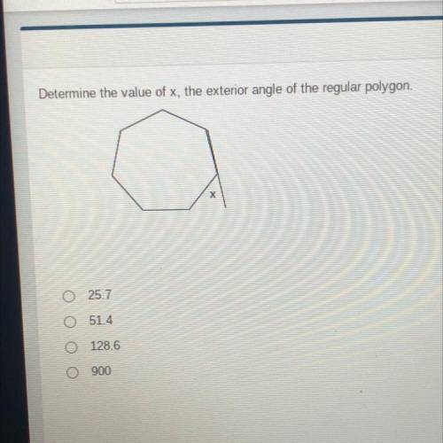 Determine the value of x, the exterior angle of the regular polygon.