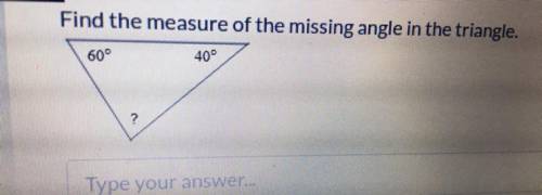 Help Asap! Find the measure of the missing angle in the triangle.