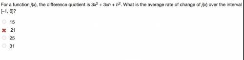 PLEASE HELP 50 PTS

For a function j(x), the difference quotient is 3x2 + 3xh + h2. What is the av