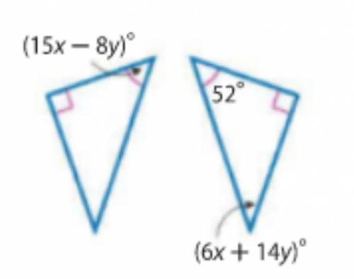 Solve for x and y in the triangles.(please help me I will pick