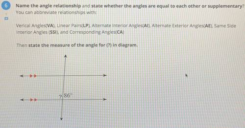 Name the angle relationship and what would the missing measurement be?