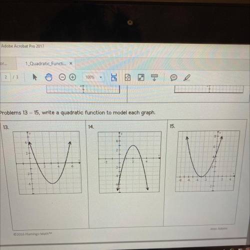 Problems 13 – 15, write a quadratic function to model each graph. I need help asap please ❤️