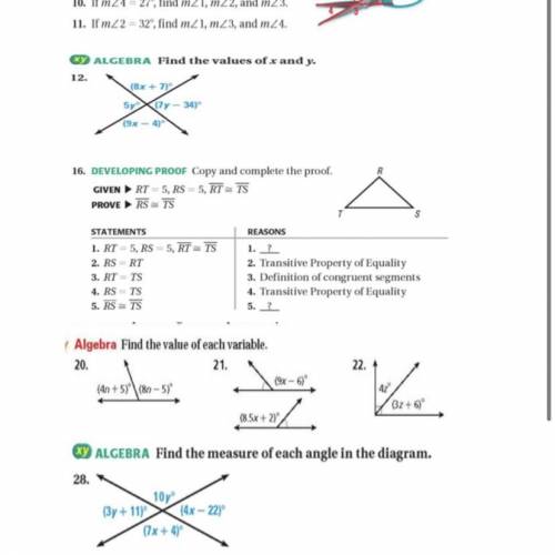 #20-22

Find the value of each variable.
#28
Find the measure of each angle in the diagram