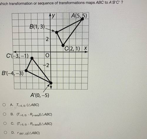 Which transformations or sequence of transforms maps ABC to A’B’C