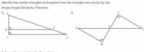 Identify the similar triangles and explain how the triangles are similar by the Angle- Angle Simila