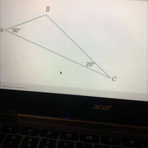 What is the measure of angle B?
B
А
500
28°
С