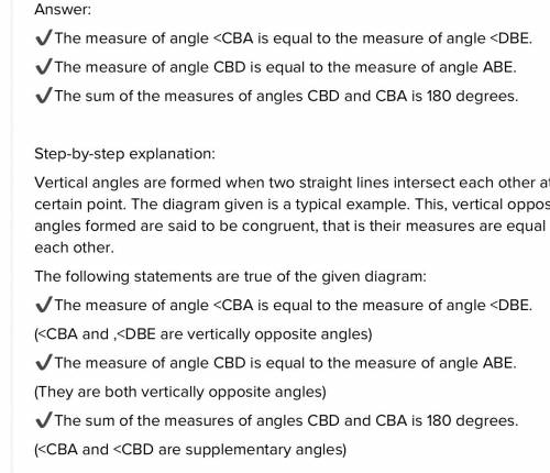 2. Select 3 TRUE statements. * Lines CE and AD intersect at B. C D B 37° A E The measure of angle CB