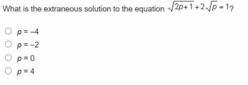 What is the extraneous solution to the equation √2p+1+2√p=1?