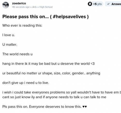 Please pass this on... ( #helpsavelives )

Do not give me any credit for this. Give it to zoederic