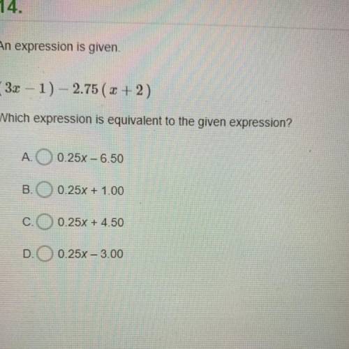 An expression is given.

(32 – 1) - 2.75 (2+2)
Which expression is equivalent to the given express