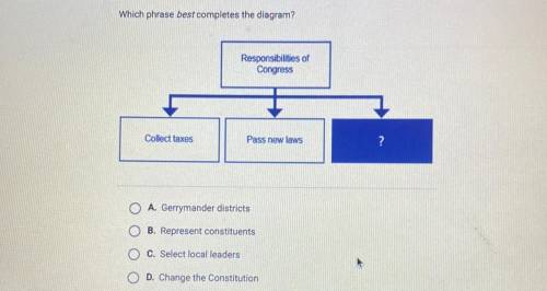 PLEASE HELP IM BEGGING!!!Which phrase best completes the diagram?

Responsibilities of
Congress
Co