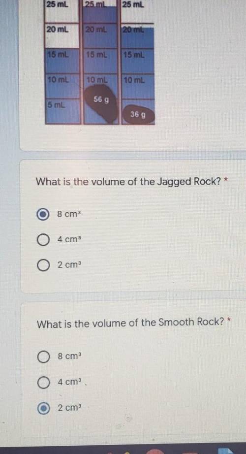 What is the volume and density of both rocks