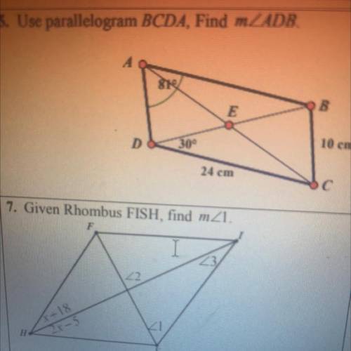 5. Use parallelogram BCDA, Find angle ADB