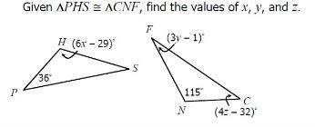 Please help quick!! 
Given ΔΡHS & ΔCNF, find the values of x, y, and z.