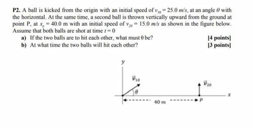 A ball is kicked from the origin with an initial speed of 10 = 25.0 /, at an angle with

the horiz