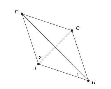 In rhombus FGHJ, m∠1=43°.
What is m∠2?