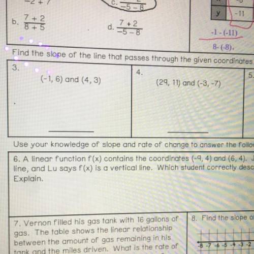 What is the slope of the line that passes through the given coordinates (-1, 6) and (4, 3)