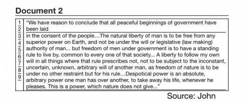 2b) Using evidence from document 2, disprove the following statement: John Locke would agree with G
