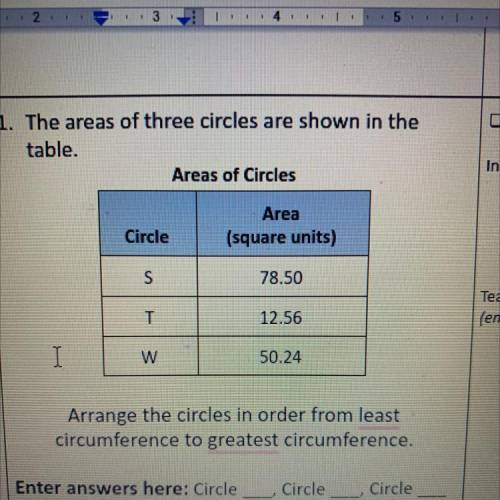 Arrange the circles in order from least circumference to greatest circumference
