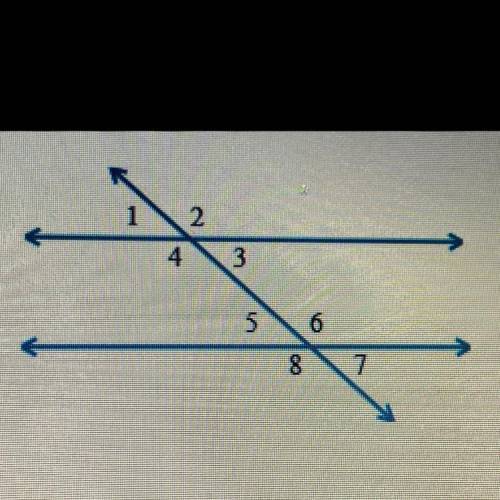 Two parallel lines are cut by a transversal as shown below.

Suppose m<5=43. Find m<2 and m&