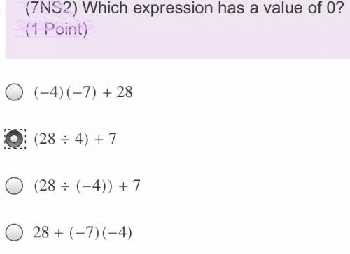 Which expression has a value of 0? Please help guys