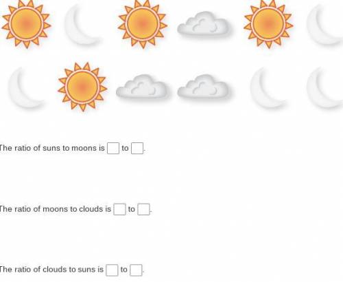 Write the ratio of suns to moons, the ratio of moons to clouds, and the ratio of clouds to suns. Wr