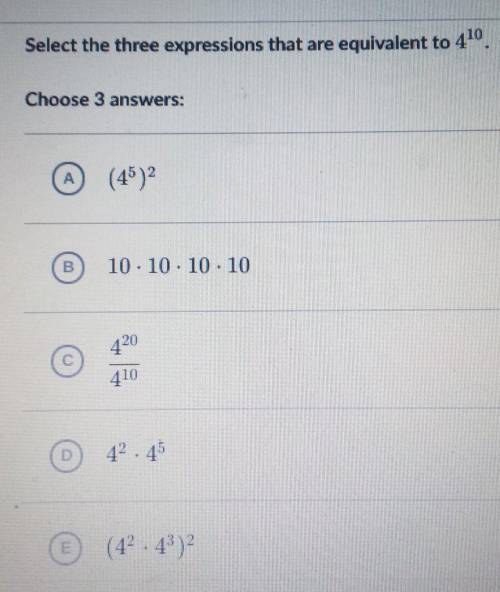 Three expressions equivalent to 4^10