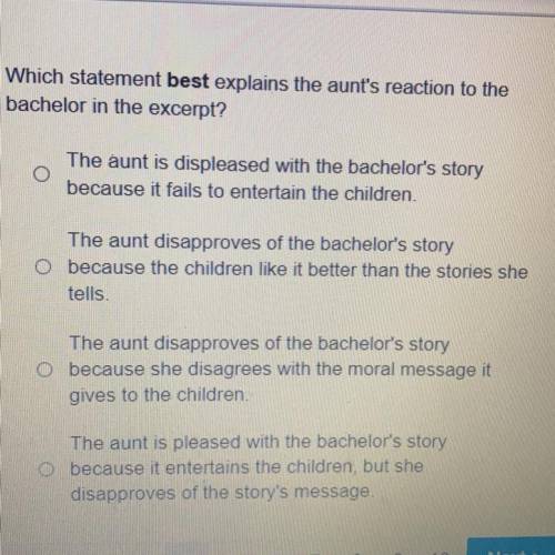 Which statement best explains the aunts reaction to the bachelor in the excerpt