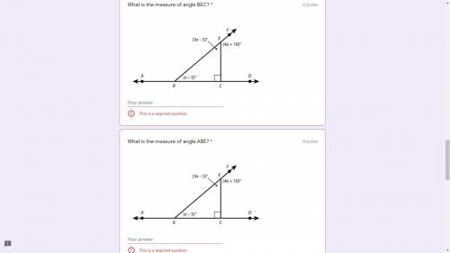 What is the measure of angle ABE and BEC?