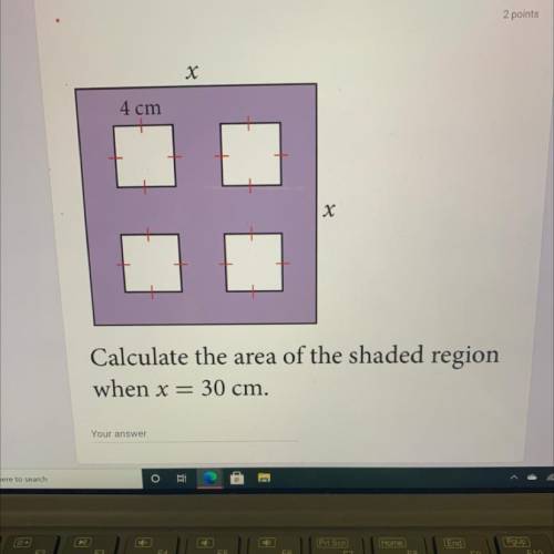 Calculate the area of the shaded region when x=30 cm