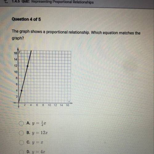 PLEASE HELP ME !

The graph shows a proportional relationship. Which equation matches the
graph?
1