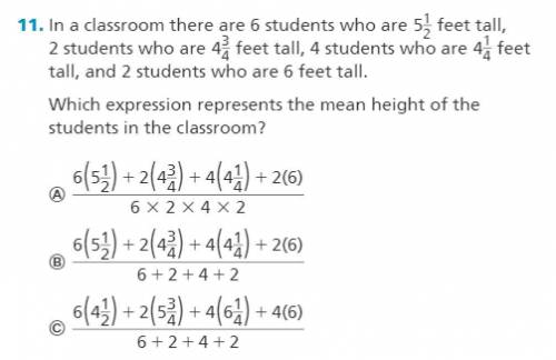 In a classroom there are 6 students who are 5 1/2 feet tall, 2 students who are 4 3/4 feet tall, 4