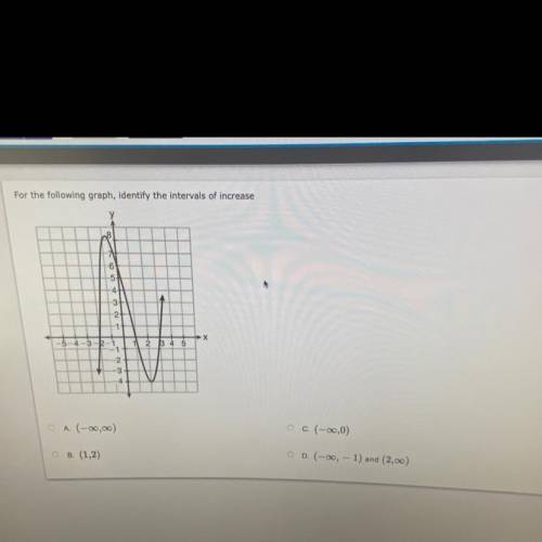 HELLPP 8 MINUTES LEFTFor the following graph, identify the intervals of increase

ANSWERS