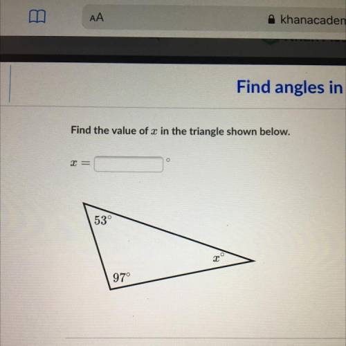 Find the value of x the in the triangle shown below