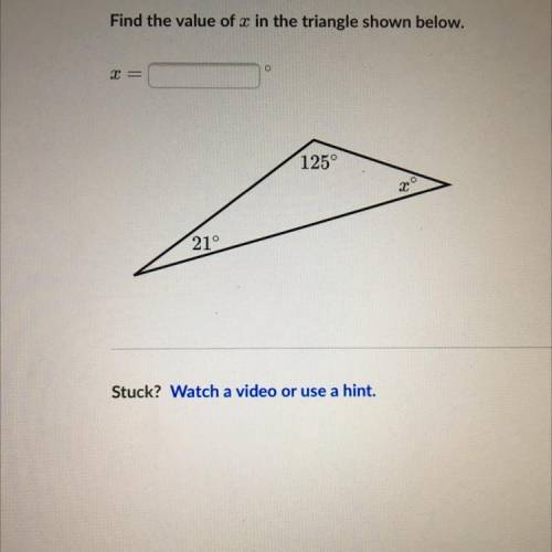 Find the value of x in triangle shown below