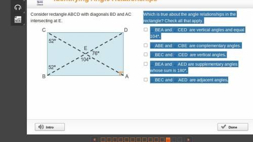Which is true about the angle relationships in the rectangle? Check all that apply.

AngleBEA and