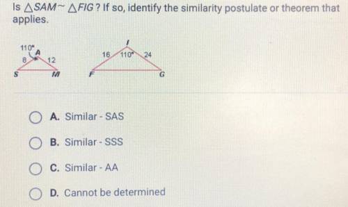 PLZ HELP (100 points)

Is ASAM- AFIG? If so, identify the similarity postulate or theorem that
app