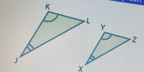 IT'S TIMED NEED HELP ASAP! Which property of similarity can be used to prove triangles LKJ and ZYX