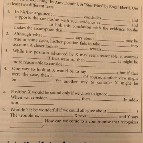 Complete each of the following templates, using an arguement from this chapter. use ONLY “star wars