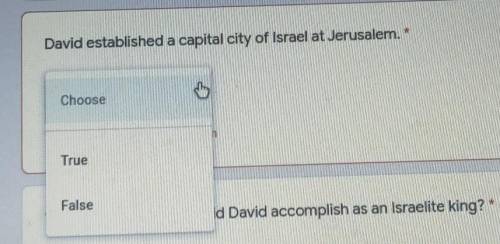 I need help on this it says david established a capital of israel at jerusalem true or false