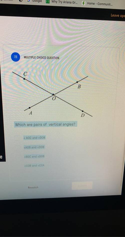 Please help !! Which are pairs of vertical angles? 
< AOC and