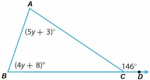 I Give Brainliest
Use the Exterior Angle Theorem to find the value of y.
Y=