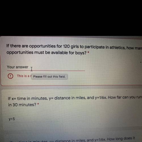If there are opportunities for 120 girls to participate in athletics, how many 5 points

opportuni