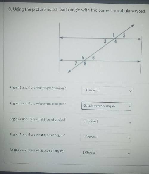 Using the picture match each angle with the correct vocabulary word