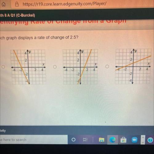 Which graph displays a rate of change of 2.5?

ty
2
2
2
O
-4-2
2.
4
-4-2
2
4
-2
2.
4
2
-2
-2
-4
