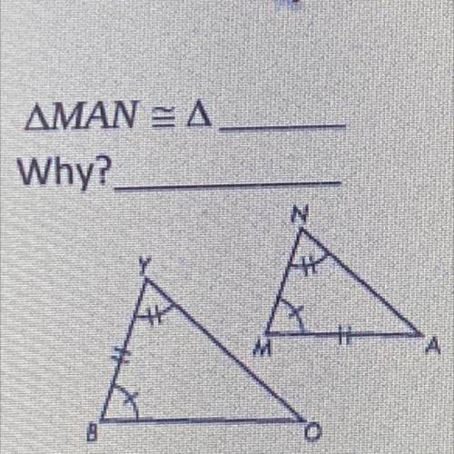 Angle MAN is congruent to Angle ___. Why?