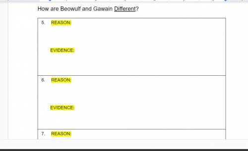State 3 similarities and 3 differences between Beowulf and Gawain.

state the reason and provide e