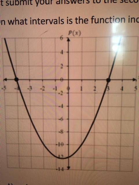 On what intervals is the function increasing?

A) -4 < x < 3 B) -0.5C) -∞ < x <-0.5D)